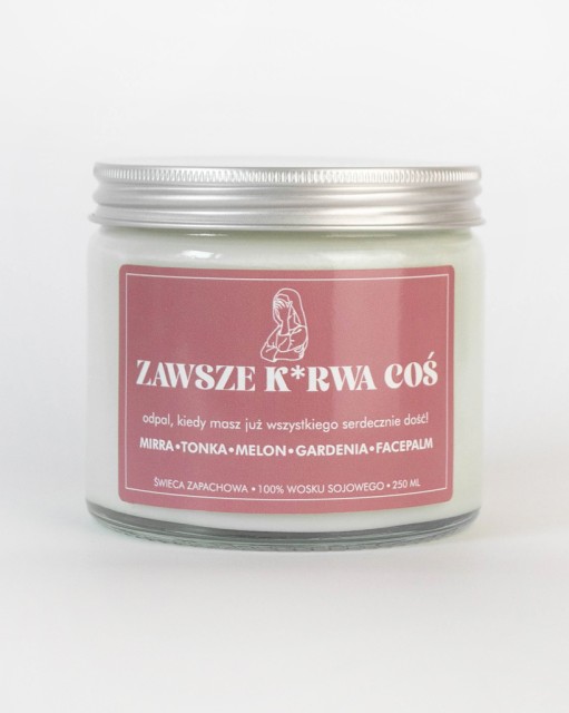 Zestaw prezentowy - Zawsze, k*rwa, coś - świeca sojowa, herbata w tubie, kartka