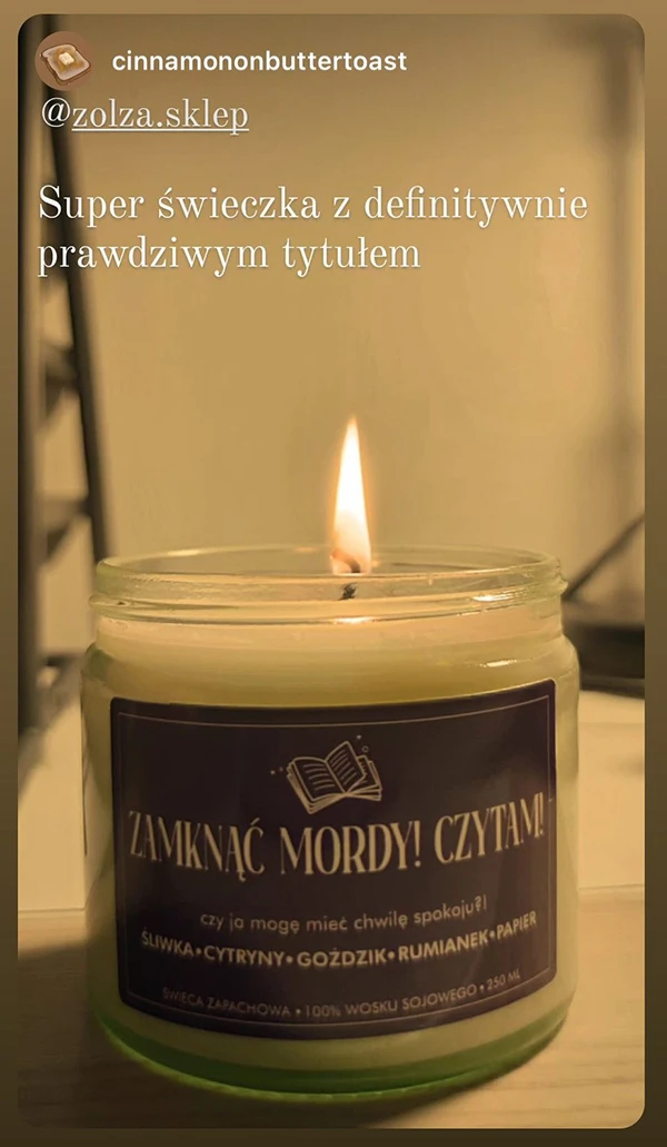 Świeca sojowa Zamknąć mordy, czytam!